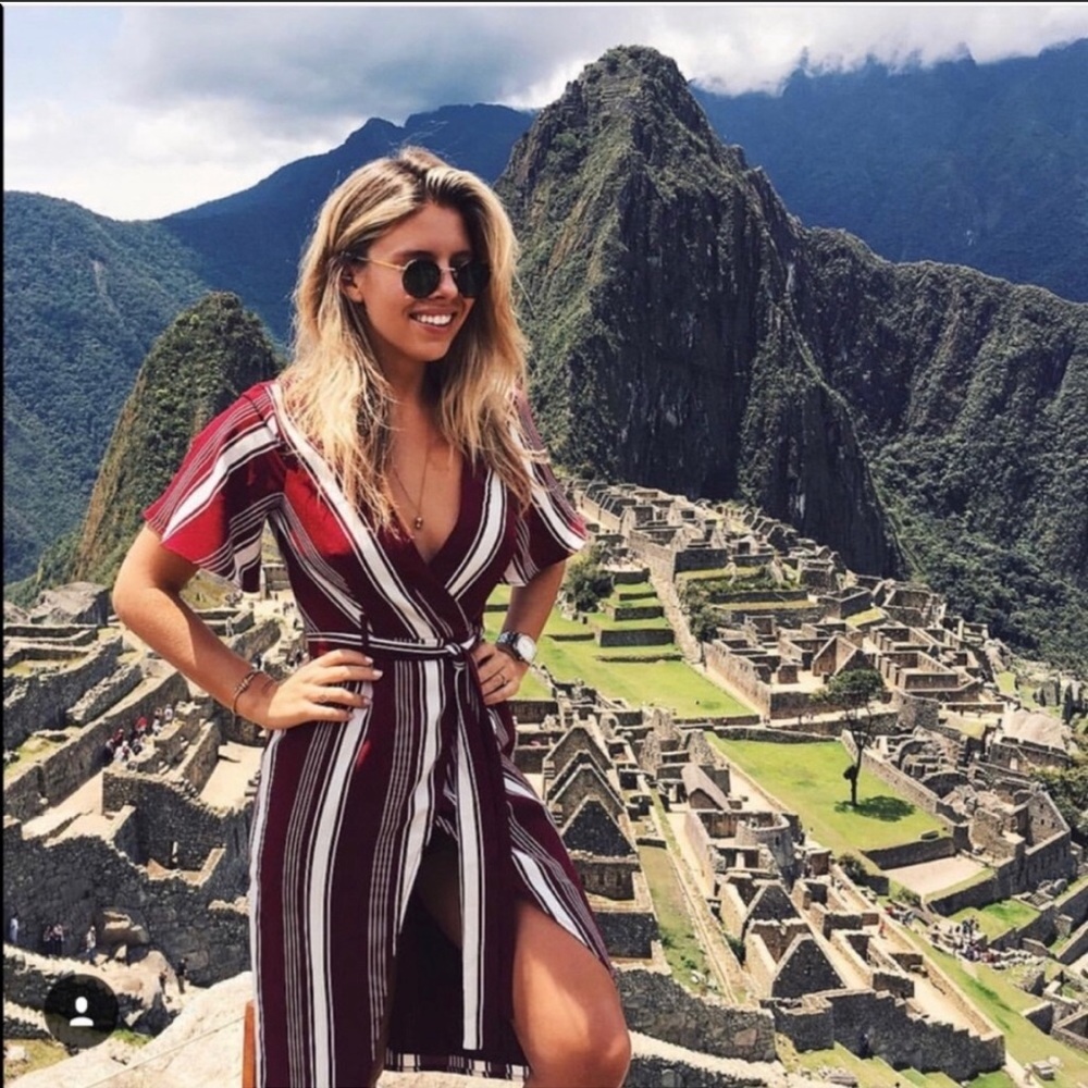 Fremont Wrap Dress in Cranberry Stripe